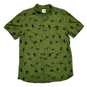 The North Face Fishing Lures Green Short Sleeve Button Up Shirt, Men's Large